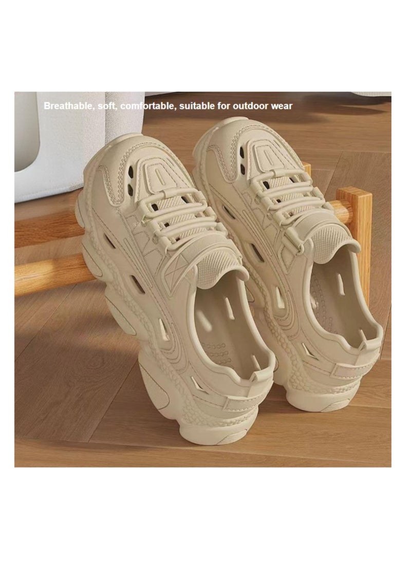 general Men's and Women's Same Style Outdoor Hole Shoes Summer Thick Sole Water Shoes Leisure Sports Shoes Trekking Shoes, soft, can be worn outside, no smelly feet, 3.5cm thick sole, simple, fashionable, men's and women's same style, EVA material - beige - Image 2