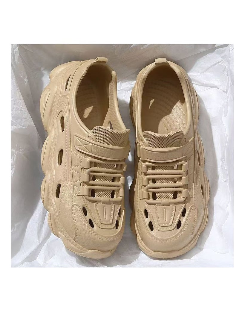 general Men's and Women's Same Style Outdoor Hole Shoes Summer Thick Sole Water Shoes Leisure Sports Shoes Trekking Shoes, soft, can be worn outside, no smelly feet, 3.5cm thick sole, simple, fashionable, men's and women's same style, EVA material - beige - Image 3