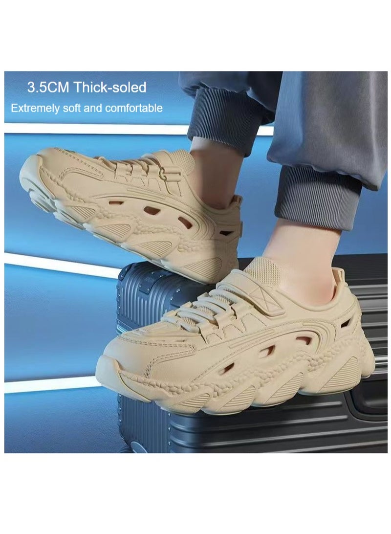 general Men's and Women's Same Style Outdoor Hole Shoes Summer Thick Sole Water Shoes Leisure Sports Shoes Trekking Shoes, soft, can be worn outside, no smelly feet, 3.5cm thick sole, simple, fashionable, men's and women's same style, EVA material - beige - Image 1
