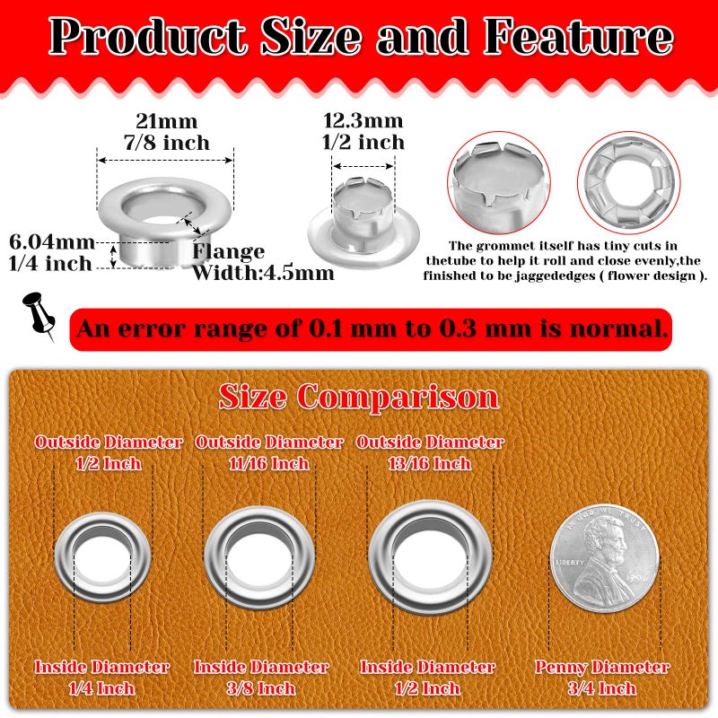 PAXCOO 643Pcs Grommet Tool Kit 1/2 Inch(Inside Hole Size) Eyelet Kit with 320Pcs Eyelets Grommets, 320Pcs Washers, and Grommet Eyelet Pliers for Leather/Belt/Shoes/Crafts - Image 2