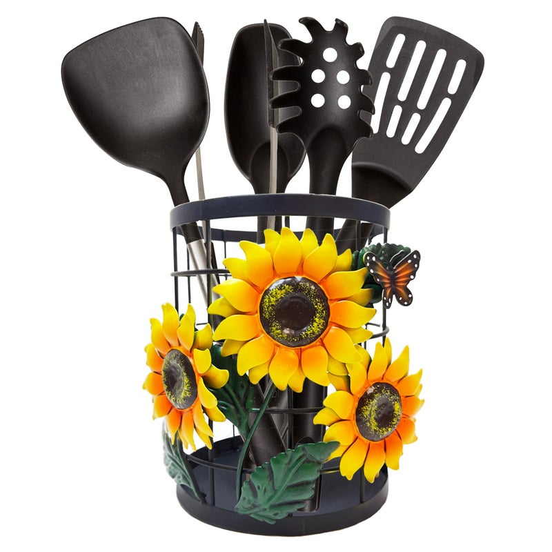 Taesun Sunflower Utensil Holder Farmhouse Kitchen Counter Decor Organizer for Countertop Metal Cooking Tools Kitchen Gifts Utensil Caddy - Image 2