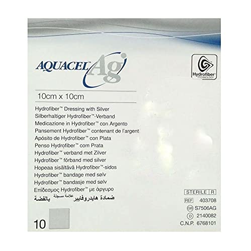 Convatec 99XX0387 Aquacel Ag Hydrofiber Dressing 10cm x 10cm Pack of 10