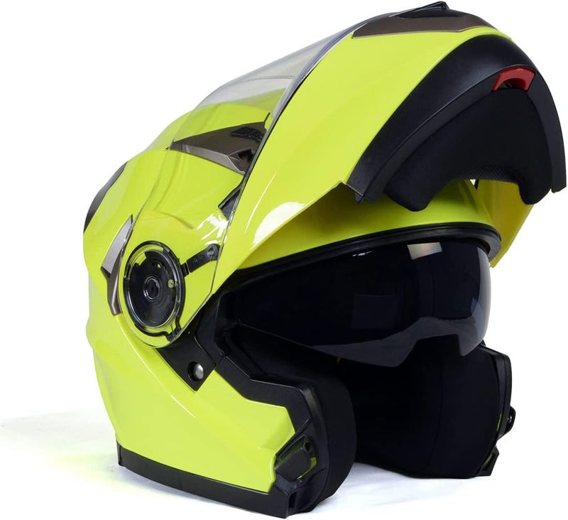 Milwaukee Helmets MPH9809DOT Ionized Neon Yellow Advanced Motorcycle Modular Helmet with Drop Down Visor - Medium - Image 1