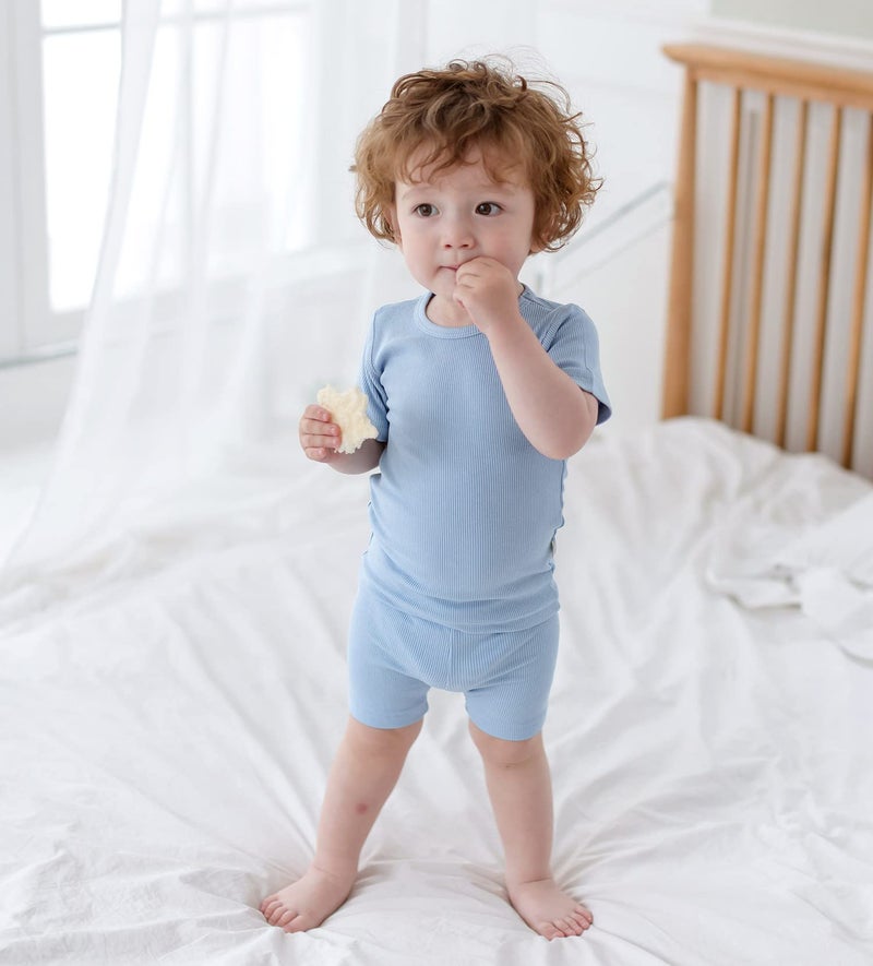 AVAUMA Newborn Baby Little Boys Girls Snug-Fit Pajamas Summer Short Sets Pjs Kids Clothes (M/Sky Blue) - Image 4