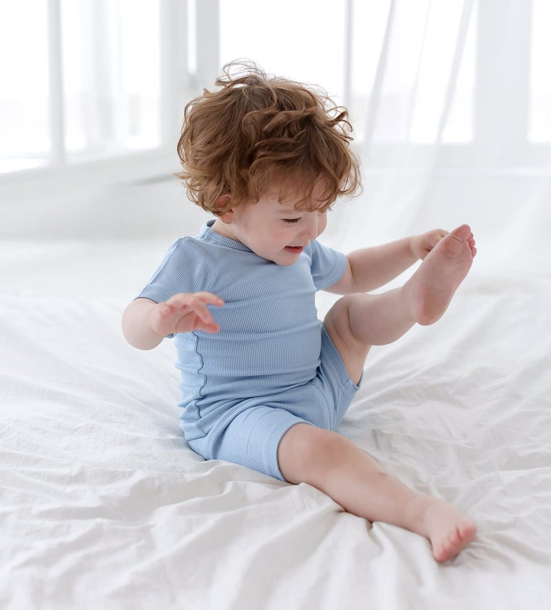 AVAUMA Newborn Baby Little Boys Girls Snug-Fit Pajamas Summer Short Sets Pjs Kids Clothes (M/Sky Blue) - Image 5