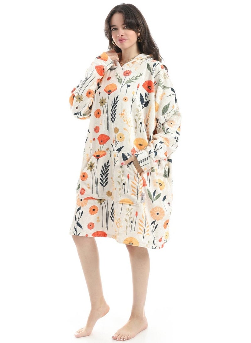 Snooze, Over-sized Wearable Blanket with Hodi, Blooming design - Image 1