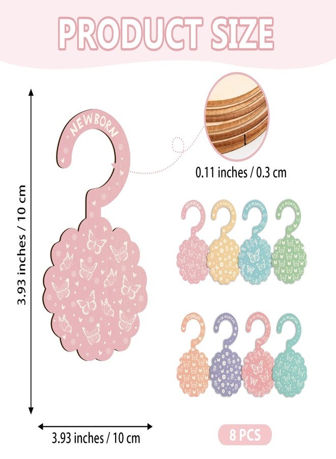 MCIAONE Baby Clothes Dividers for Closet - Set of 8 Wooden Baby Size Closet Dividers Newborn to 24 Months, Newborn Organizer for Girls, Floral Butterfly Baby Nursery Decor Kit Newborns Gift Baby Shower - Image 2