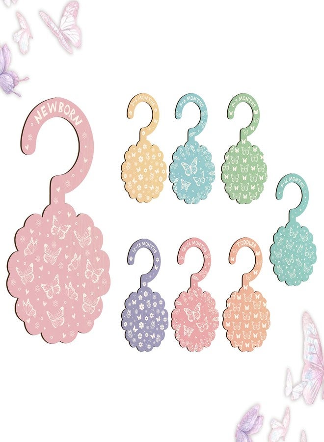 MCIAONE Baby Clothes Dividers for Closet - Set of 8 Wooden Baby Size Closet Dividers Newborn to 24 Months, Newborn Organizer for Girls, Floral Butterfly Baby Nursery Decor Kit Newborns Gift Baby Shower - Image 1