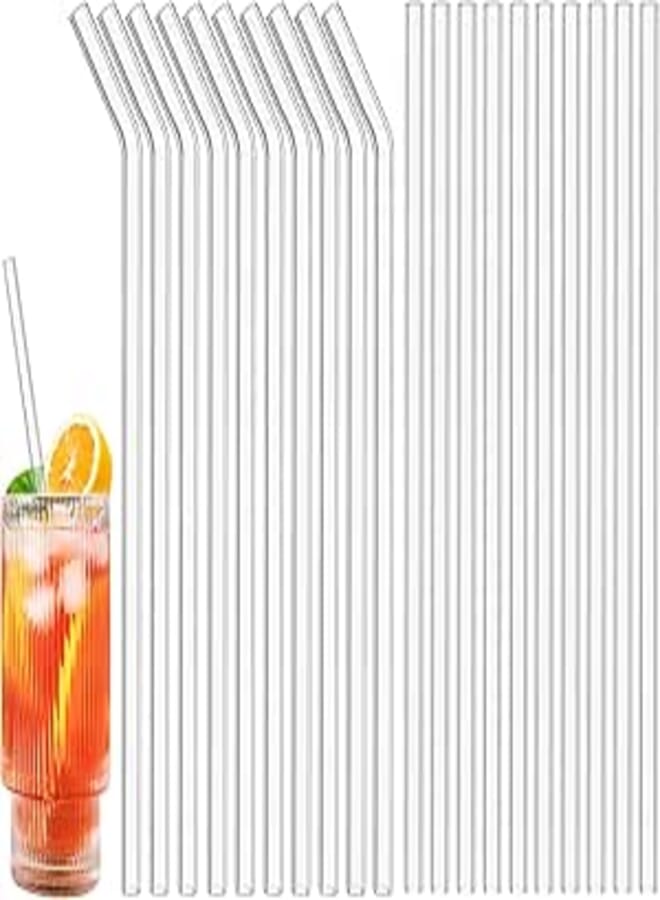 Glass Straws – 24pcs Clear Glass Straw Set, 10'' Reusable Straws With Cleaning Brush For Tumblers, Tervis, Mason Jars (Clear)