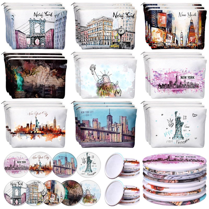 Bulyoou 36 Set New York Souvenirs Gifts Bulk City Cosmetic Bag Nyc Makeup Mirrors Souvenirs from USA Women New York Makeup Bag Birthday Party Favors Trip Journey Gifts for Friend Sisters - Image 2