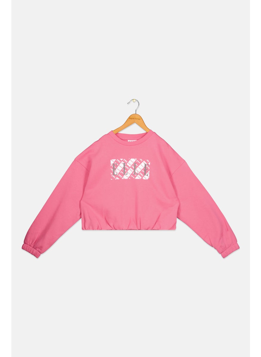 ELLE Kids Girl Brand Logo Long Sleeve Sweatshirt, Pink  - Image 1