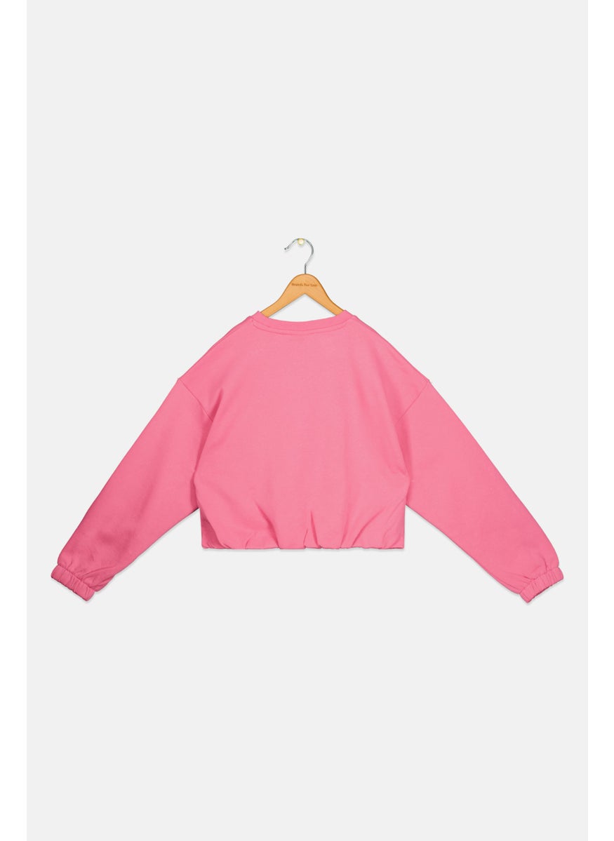 ELLE Kids Girl Brand Logo Long Sleeve Sweatshirt, Pink  - Image 2