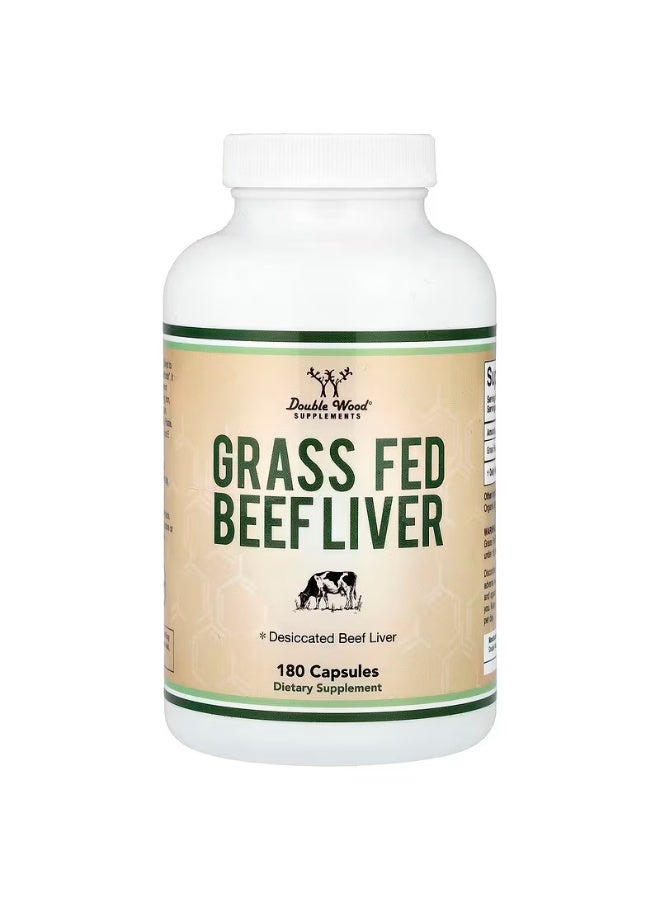 Double Wood Supplements Grass Fed Beef Liver, 180 Capsules - Image 1