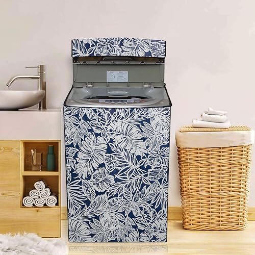 Wings Star Washing Machine Cover Top Load 6 kg, 6.5 kg, 7kg & 7.5 kg - Waterproof & Dust-Proof Fully Automatic Washing Machine Cover (Blue Leaf), Polyester - Image 1