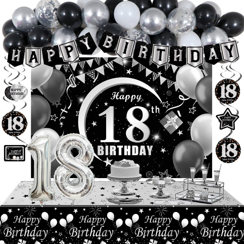 Halema 18th Birthday Decorations for Boys Black White Happy 18th Birthday Decorations for Boy 18 Year Old Birthday Decor with 18th Bday Banner Balloons Tablecloth Backdrop 18 Years Party Supplies for Boys - Image 3