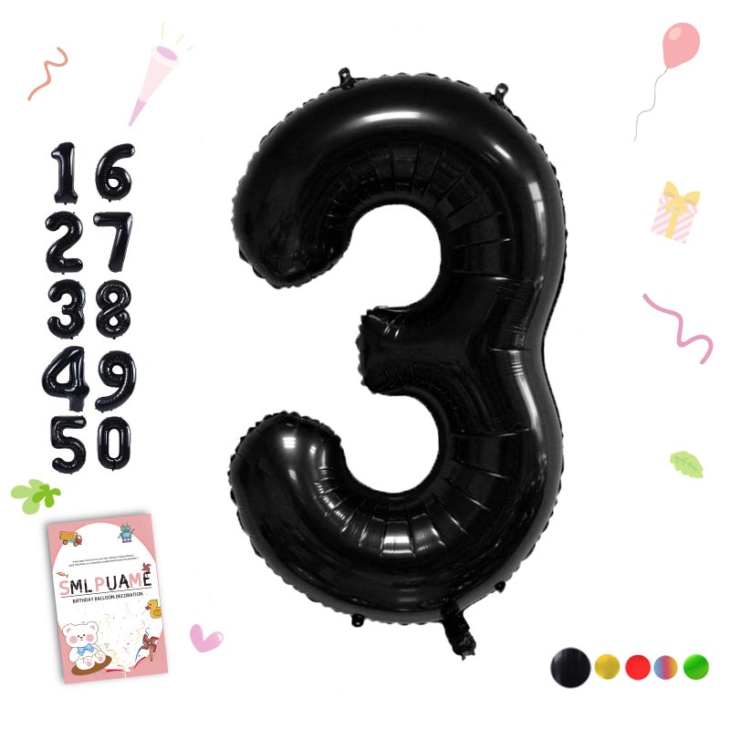 Smlpuame 40 inch Number Balloon 09 Black Large Number 3 BalloonsDigital Balloons for Birthday Party Celebration Decorations Supplies Helium Foil Number Balloons for Wedding Anniversary - Image 3