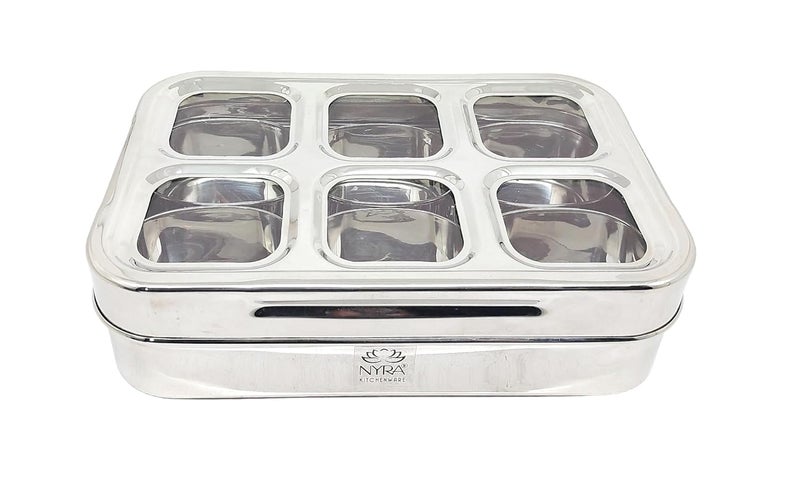 NYRA Stainless Steel Dry fruitSpice Box for KitchenOrganiser with compartments SeeThrough Lid MasalaDry Fruit Box Square Box for KitchenMultipurpose box 6 - Image 1