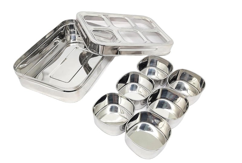 NYRA Stainless Steel Dry fruitSpice Box for KitchenOrganiser with compartments SeeThrough Lid MasalaDry Fruit Box Square Box for KitchenMultipurpose box 6 - Image 5