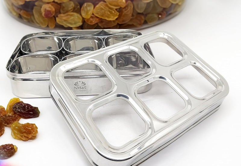 NYRA Stainless Steel Dry fruitSpice Box for KitchenOrganiser with compartments SeeThrough Lid MasalaDry Fruit Box Square Box for KitchenMultipurpose box 6 - Image 3