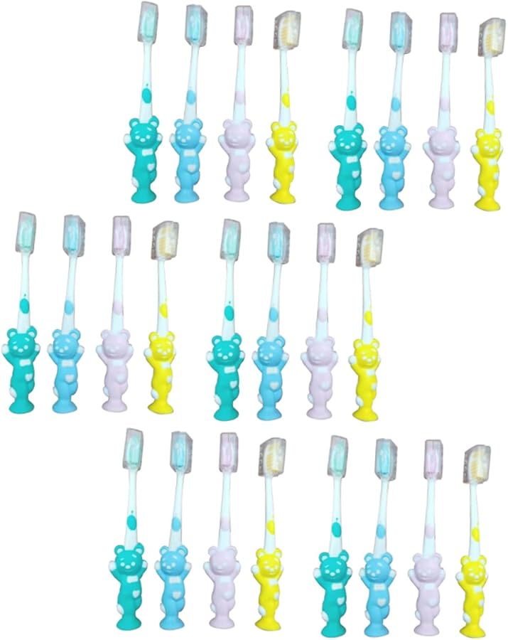 Bamboo Charcoal Toothbrush Set 24pcs Bear Shaped Soft Bristles For Kids Pink Green Blue Yellow - Image 1