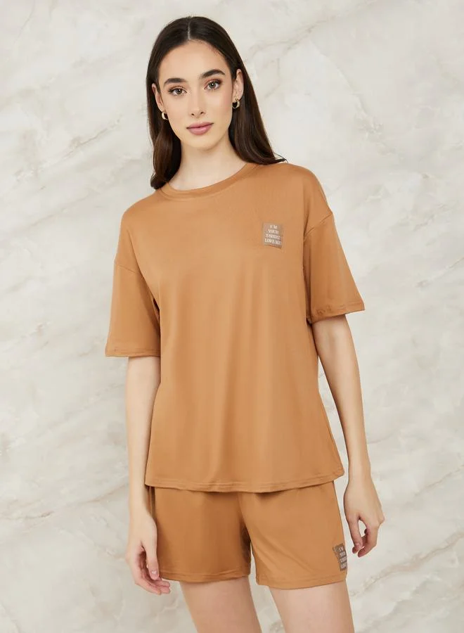 Styli Drop Shoulder Patch Detail T-Shirt & Shorts Set