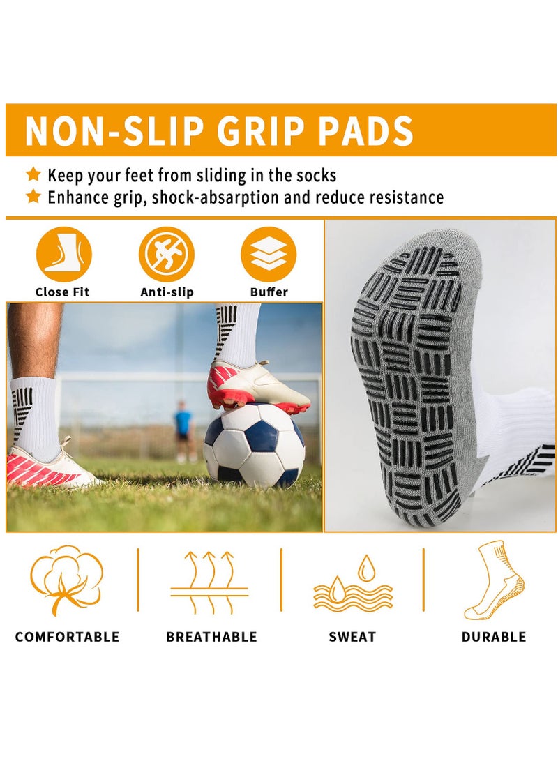 SOLARAE Non Slip Grip Socks, Black White Football Sports Trainer Socks for Men 9-12 Anti Blister Cushioned Breathable Comfortable Basketball Tennis Athletic Socks with Rubber Dots - Image 3