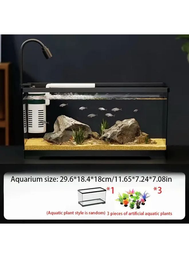 أكواريوم أسود لسطح المكتب عالي الوضوح من البلاستيك الشفاف مع نباتات مدمجة في قاع الصرف - Image 1