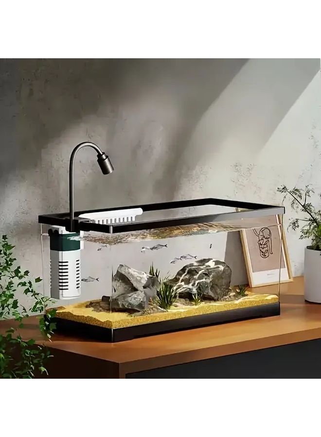 أكواريوم أسود لسطح المكتب عالي الوضوح من البلاستيك الشفاف مع نباتات مدمجة في قاع الصرف - Image 2