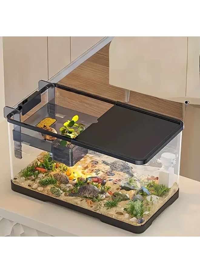 أكواريوم أسود لسطح المكتب عالي الوضوح من البلاستيك الشفاف مع نباتات مدمجة في قاع الصرف - Image 5