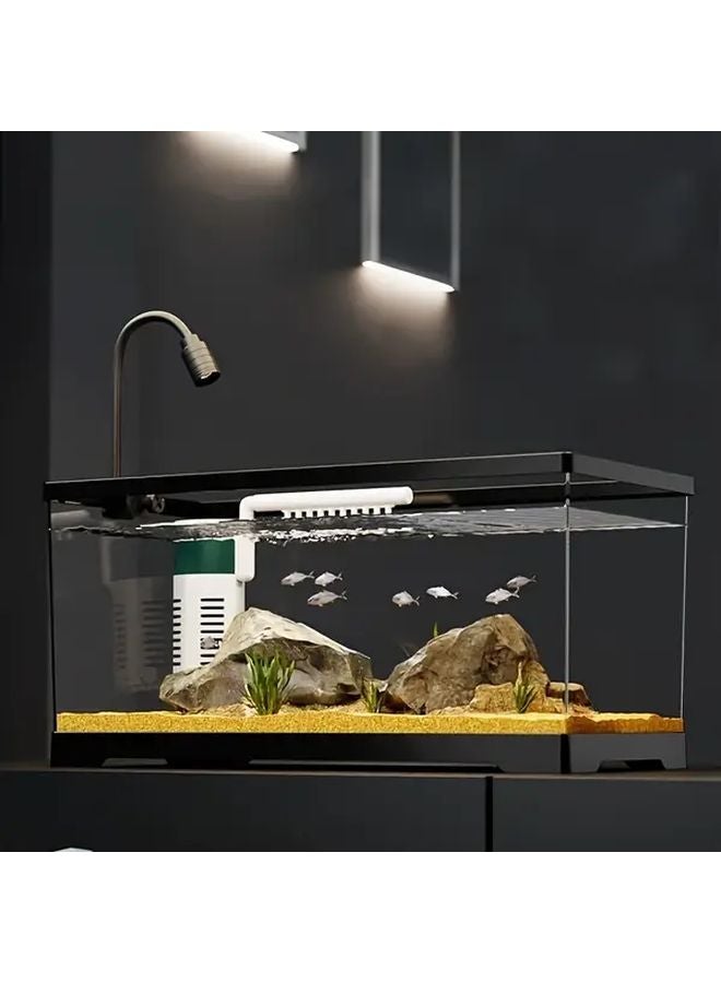 أكواريوم أسود لسطح المكتب عالي الوضوح من البلاستيك الشفاف مع نباتات مدمجة في قاع الصرف - Image 3