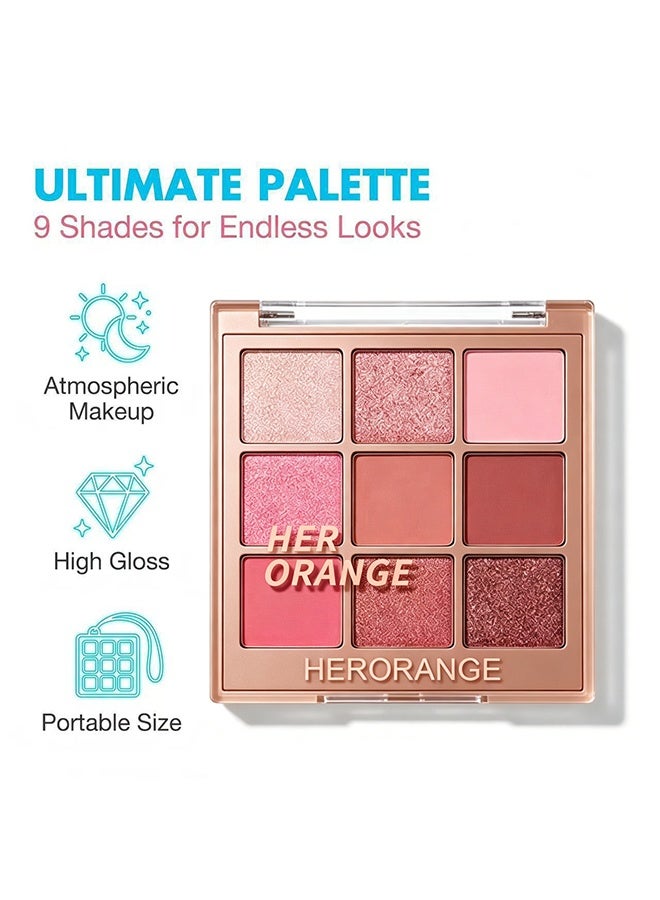 HERORANGE 9 Colors The Pink Mist Dream Eyeshadow Palette, Multi Tone Blendable Pigmented Eyeshadow Powder, Long Lasting Natural Daily & Pink Smoky Eye Makeup Palette 02# - Image 4