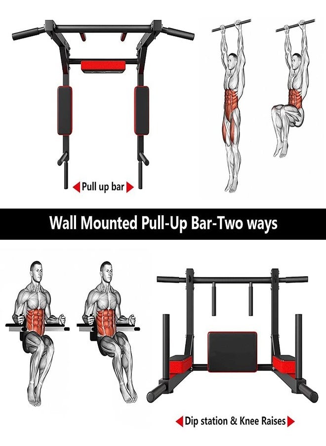 WAKYME - Multifunctional Wall Mounted Pull Up Bar Chin Up bar Dip Station for Indoor Home Gym Workout Power Tower Set Training Equipment Fitness Dip Stand Supports to 440 Lbs - Image 1