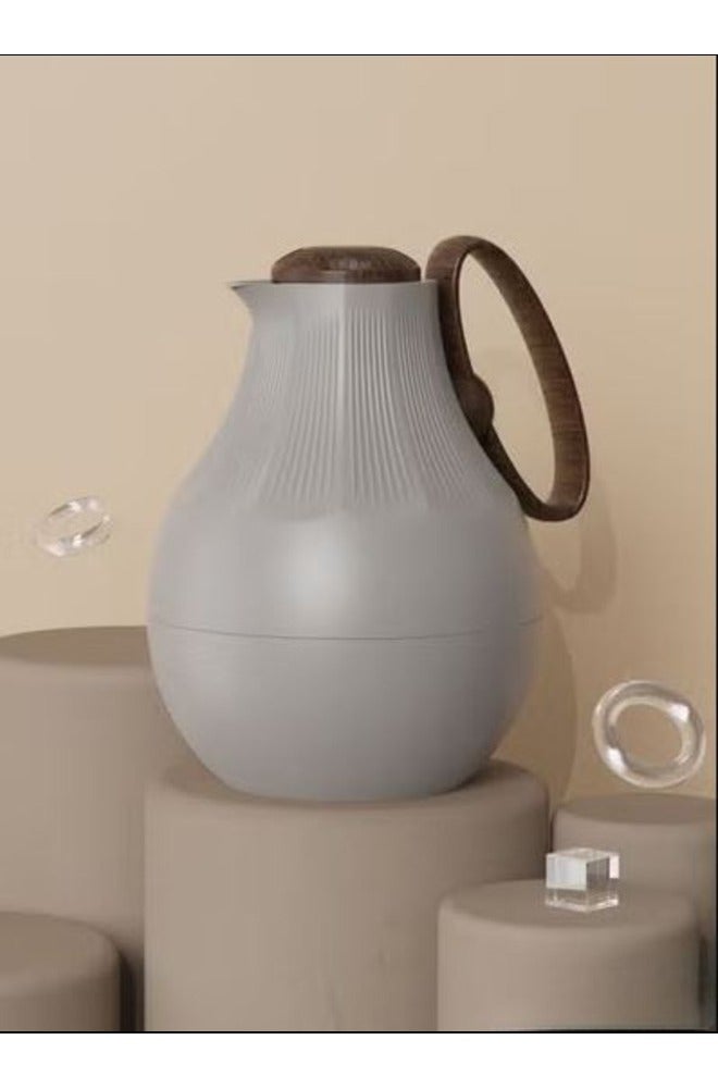 GAZELLA Plastic Tea/Coffee Flask 1 Liter Light Grey/Brown With Borosilicate Glass Inside - Image 1