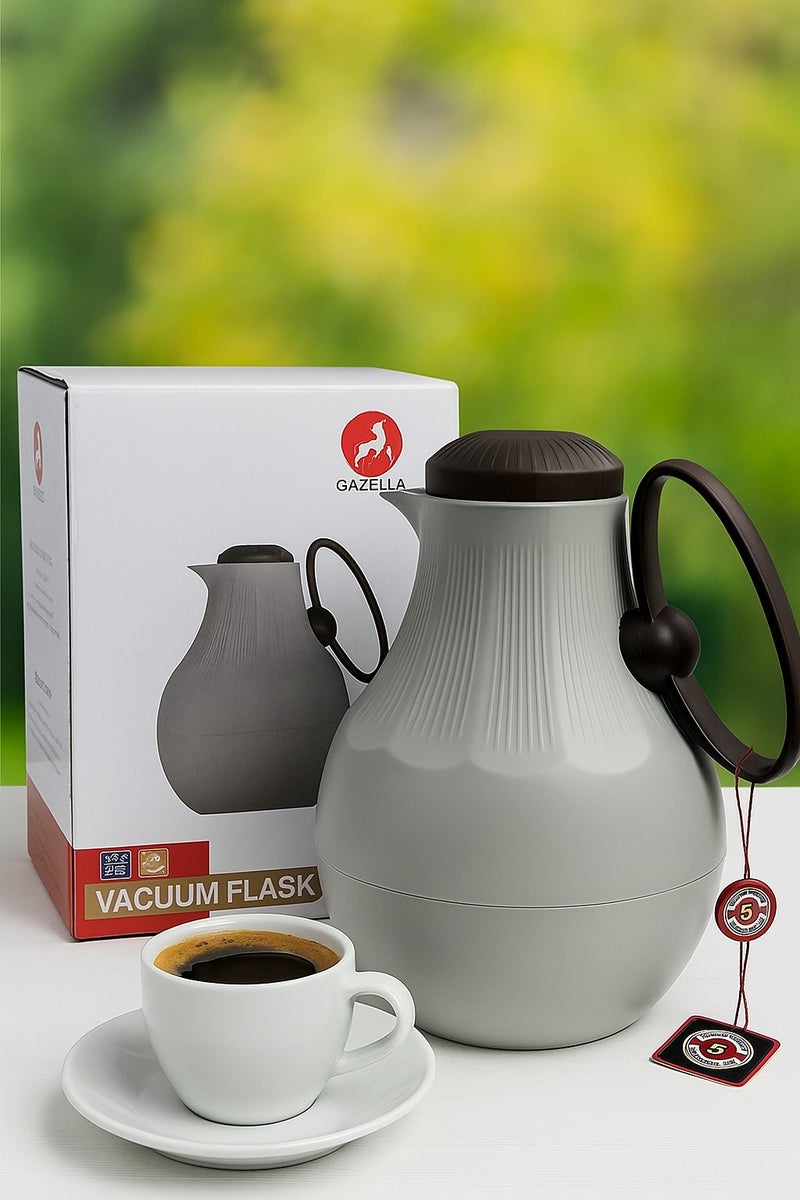 GAZELLA Plastic Tea/Coffee Flask 1 Liter Light Grey/Brown With Borosilicate Glass Inside - Image 2