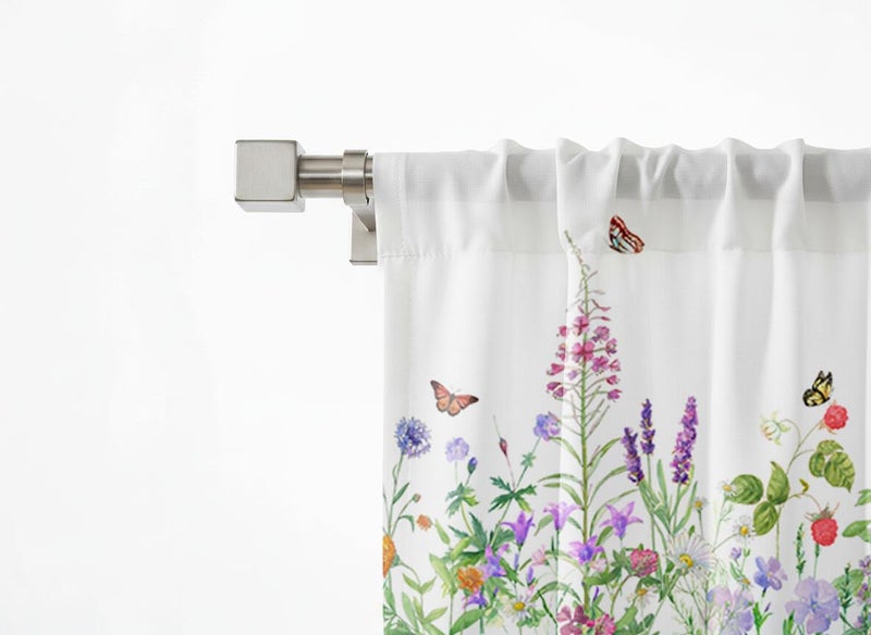 TQFZP Spring Summer Flowers Butterfly Kitchen Curtains Short and Valance Set Watercolor Wildflowers Floral Fabric Curtain Drapes Cafe Curtains Valance for Home Decor - Image 4