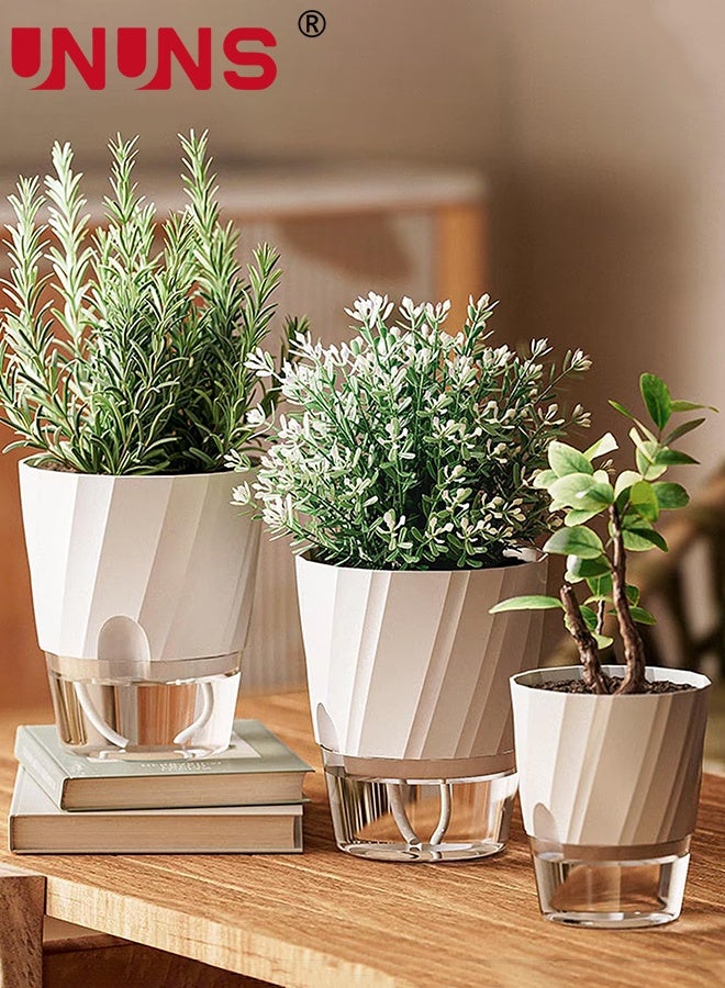 UNUNS Self Watering Pot,Flower Pots with Watering Spouts,3pcs Different Sizes,Large Self-Watering Planter Pots with Wick Cotton Rope,Planter Pot for Indoor Plants, Garden,Flowers(White) - Image 1