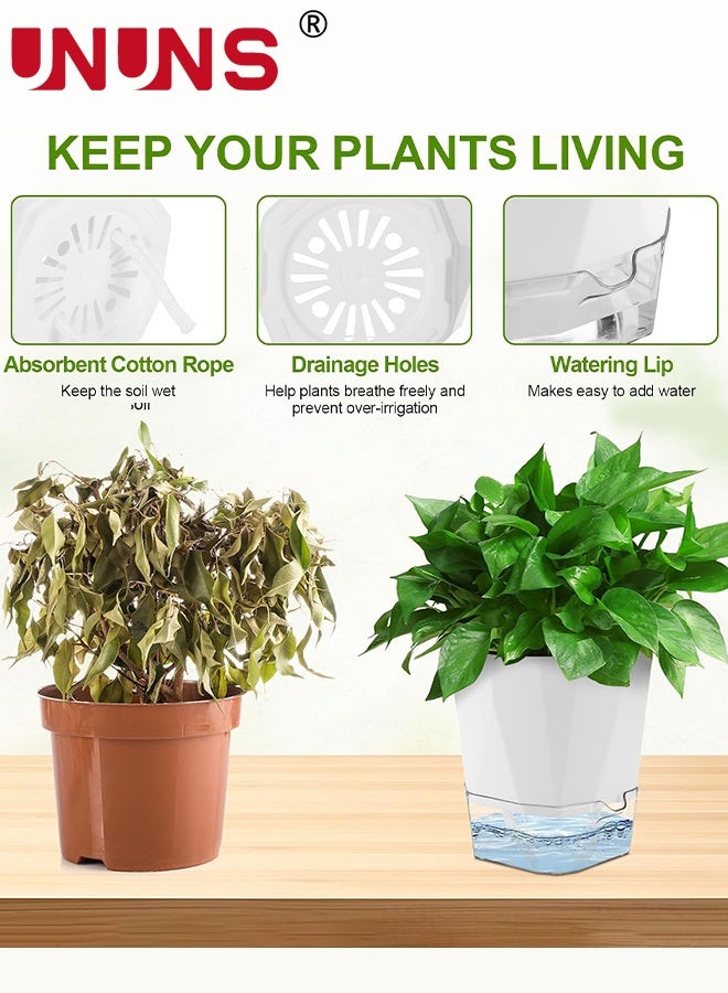 UNUNS Self Watering Pot,Flower Pots with Watering Spouts,3pcs Different Sizes,Large Self-Watering Planter Pots with Wick Cotton Rope,Planter Pot for Indoor Plants, Garden,Flowers(White) - Image 3