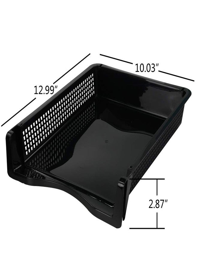 Qskely 6-Pack Black Plastic Stackable Paper Tray/Basket, Stackable Office Lletter Organizer Desk Tray - Image 2