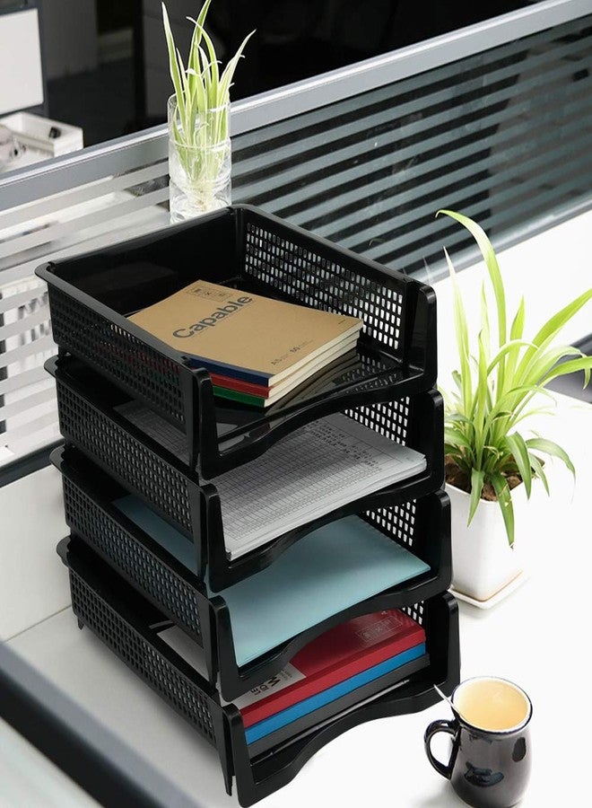 Qskely 6-Pack Black Plastic Stackable Paper Tray/Basket, Stackable Office Lletter Organizer Desk Tray - Image 4