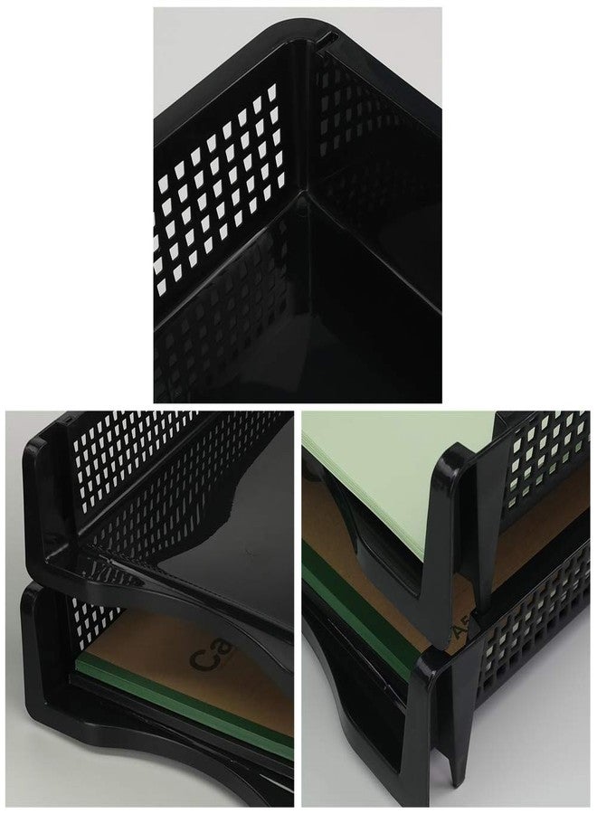 Qskely 6-Pack Black Plastic Stackable Paper Tray/Basket, Stackable Office Lletter Organizer Desk Tray - Image 3