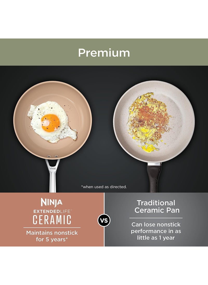 Ninja Ninja Extended Life Premium Ceramic 8 Fry Pan Nonstick Fry Pans Pots PTFE Free Healthy Cooking Oven Safe to 550F Dishwasher Safe All Stovetops  Induction Compatible Apricot CW90020  - Image 4