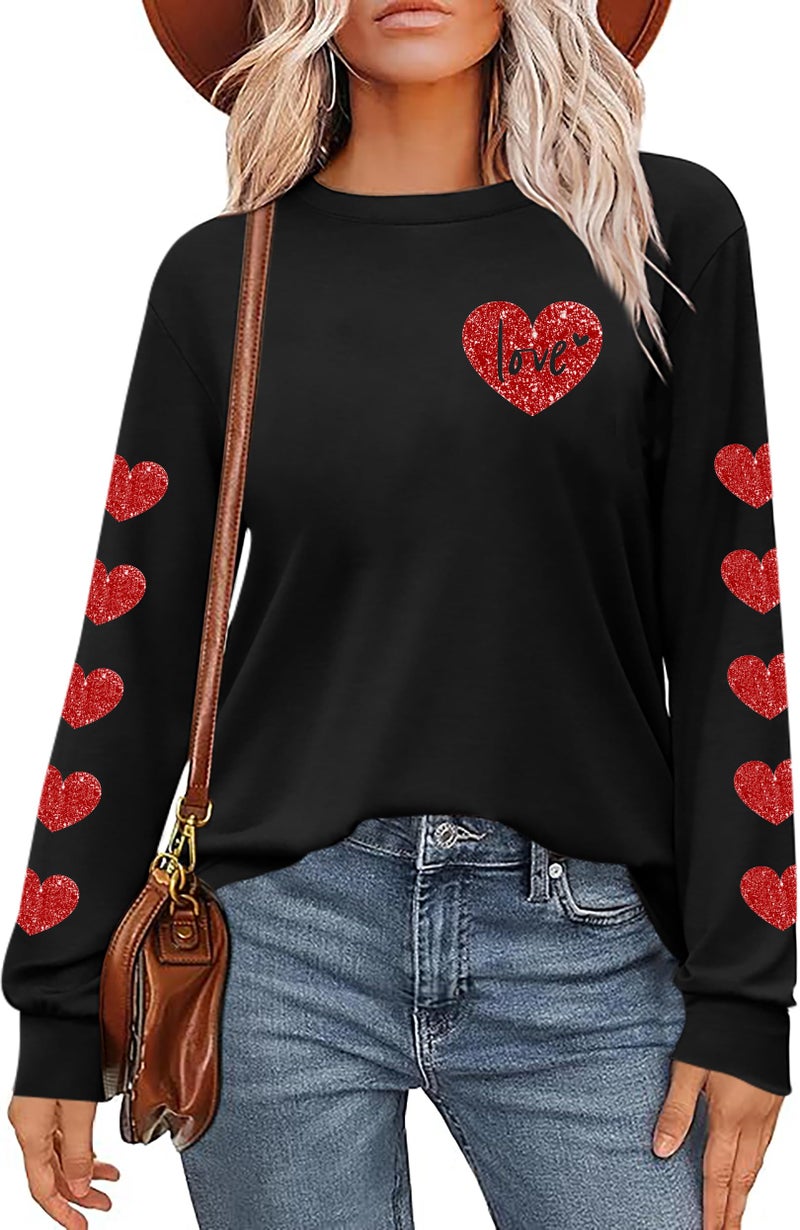 CAZYCHILD Valentines Day Shirt for Women: Love Heart Graphic Long Sleeve Valentine Pullover Tops Casual Valentines Gifts - Image 1