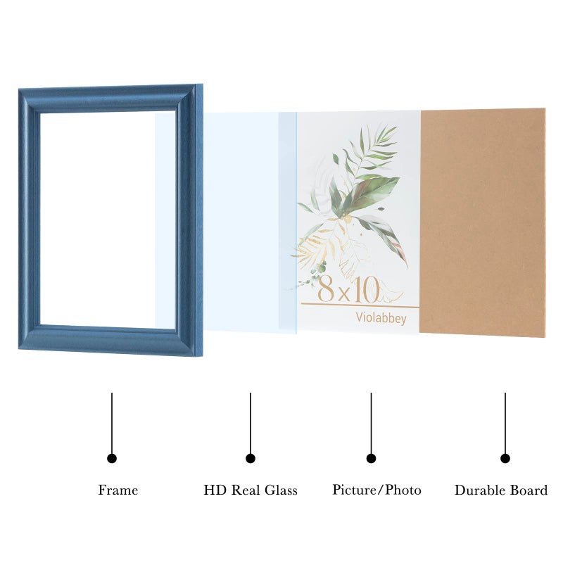 VIOLABBEY 8x10 Picture Frame Set of 4  8 x 10 Picture/Photo Frame for Wall Mounted or Tabletop Display  Real Glass  Family Friends Gift (Green+White+Grey+Blue) - Image 4