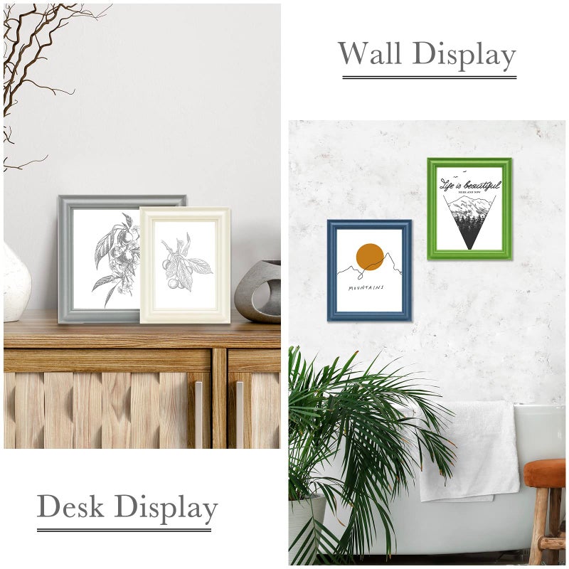 VIOLABBEY 8x10 Picture Frame Set of 4  8 x 10 Picture/Photo Frame for Wall Mounted or Tabletop Display  Real Glass  Family Friends Gift (Green+White+Grey+Blue) - Image 5