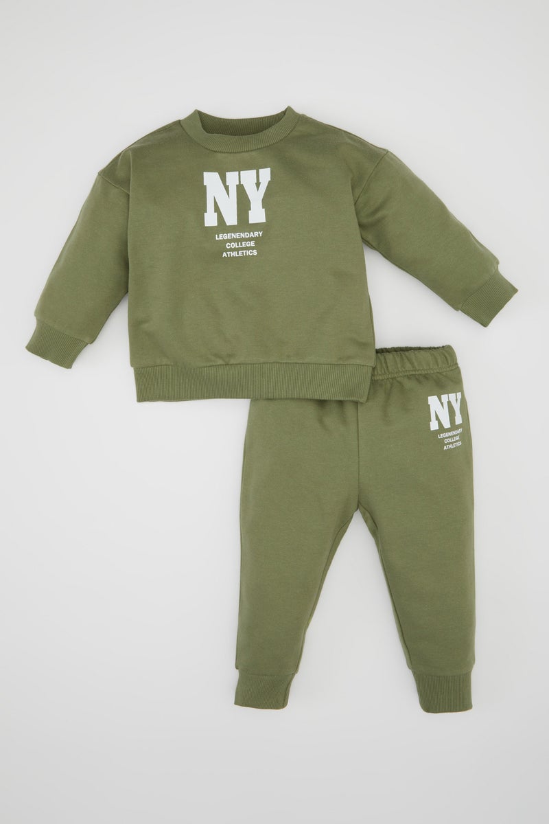 DeFacto Green Baby Boy Printed Sweatshirt Sweatpants 2 Piece Set Casual - Image 1