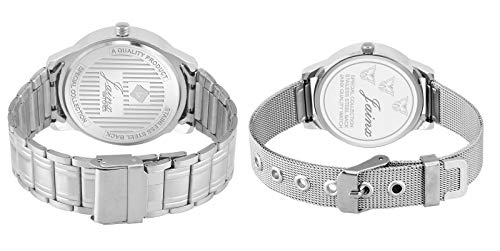 jainx Day and Date Silver Dial Steel Chain Gift Set Analog Wrist Watch for Couple - JC452 - Image 3
