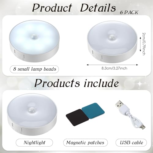 Glooglitter 6 Pcs Cruise Ship Approved Magnetic Nightlight Motion Sensor Night Light Rechargeable LED Night Lights Auto on or Off Motion Activation Nightlight for Cruise Ship Home Hallway Bathroom - Image 3