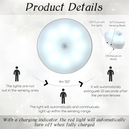 Glooglitter 6 Pcs Cruise Ship Approved Magnetic Nightlight Motion Sensor Night Light Rechargeable LED Night Lights Auto on or Off Motion Activation Nightlight for Cruise Ship Home Hallway Bathroom - Image 2