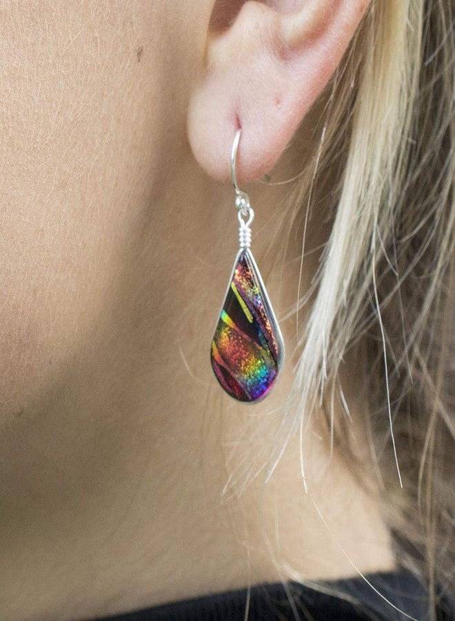 Nickel Smart Rainbow Falls Earrings Nickel Free Dichroic Glass Dangles RD02 - Rainbow Red - Image 3