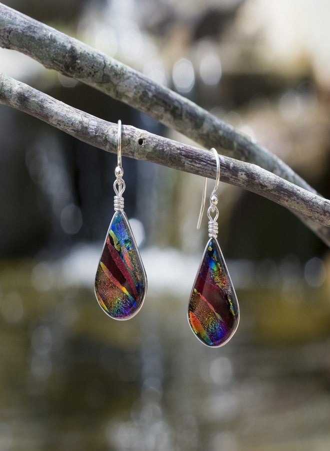 Nickel Smart Rainbow Falls Earrings Nickel Free Dichroic Glass Dangles RD02 - Rainbow Red - Image 2